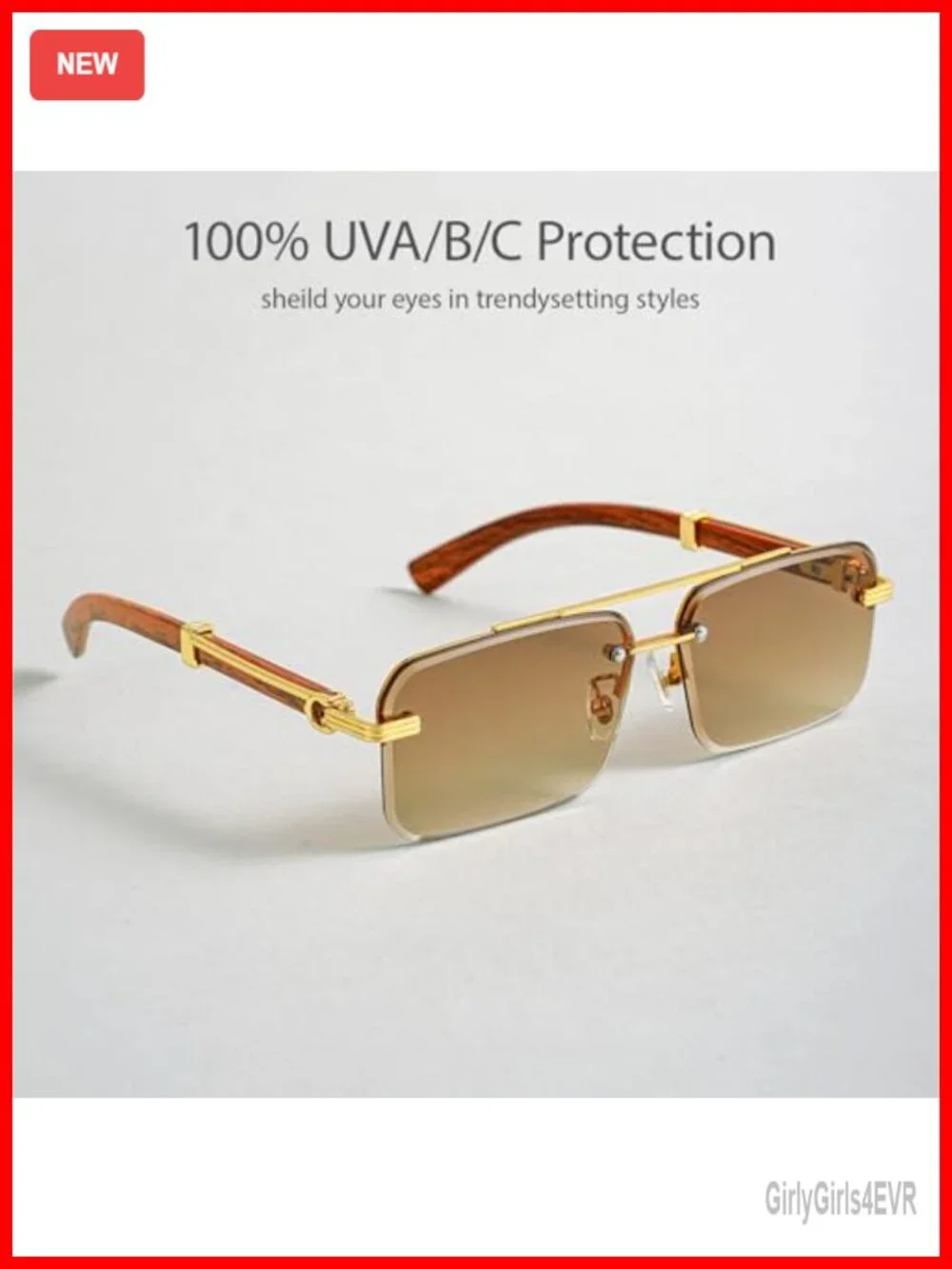 Men's Rimless Rectangle Sunglasses with UV400 Protection
